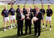 7 September 2009; Pictured is Uachtarán Chumann Lúthchleas Gael Criostóir Ó Cuana with Cormac Farrell, Marketing Manager O'Neills, left and Pat Lamb, Chairman of Kilmacud Crokes Football Club, with footballers, from left, Liam McBarron, Fermanagh, Darren Magee, Dublin, Cian O'Sullivan, Dublin, Brian McGrath, Wicklow, Mark Vaughan, Dublin, Ross O'Carroll, Kilmacud Crokes, Kevin Nolan, Dublin, and Mark Davoren, Dublin, at the launch of the oneills.com Kilmacud Crokes All-Ireland football sevens tournament in Croke Park today. The renowned event attracts top club sides from around the country and will take place on 19 September. Croke Park, Dublin. Photo by Sportsfile