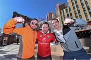 11 December 2015; Keith Droughall, Leixlip, Kildare, left, Mark O'Reilly, from Cork, living in San Fransisco, centre, and James Gleeson, from Dumore, Galway, ahead of the weigh-ins. UFC 194: Weigh-In, MGM Grand Garden Arena, Las Vegas, USA. Picture credit: Ramsey Cardy / SPORTSFILE
