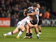 11 December 2015; Maxime Médard, Toulouse, is tackled by Paddy Jackson, left, and Nick Williams, Ulster. European Rugby Champions Cup, Pool 1, Round 3, Ulster v Toulouse. Kingspan Stadium, Ravenhill Park, Belfast. Photo by Sportsfile