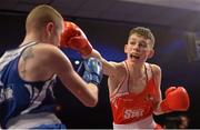 11 December 2015; Stephen McKenna, Old School Boxing Club, Co. Monaghan, right, exchanges punches with Regan Buckley, St Teresa's Boxing Club, Co. Wicklow, during their 49kg bout. IABA Elite Boxing Championship Finals, National Stadium, Dubllin. Picture credit: Piaras Ó Mídheach / SPORTSFILE