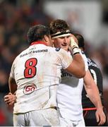 11 December 2015; Nick Williams, Ulster, celebrates after scoring his side's 1st try with team-mate Robbie Diack, right. European Rugby Champions Cup, Pool 1, Round 3, Ulster v Toulouse. Kingspan Stadium, Ravenhill Park, Belfast. Photo by Sportsfile