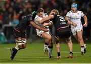 11 December 2015; Stuart McCloskey, Ulster, is tackled by theirry Dusautoir, left, and Gillian Galan, Toulouse. European Rugby Champions Cup, Pool 1, Round 3, Ulster v Toulouse. Kingspan Stadium, Ravenhill Park, Belfast. Photo by Sportsfile