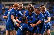 11 December 2015; Colm O'Shea, Leinster A, is congratulated by team-mates after scoring his side's fourth try. British & Irish Cup, Pool 1, Leinster A v Ealing Trailfinders. Donnybrook Stadium, Donnybrook, Dublin. Picture credit: Stephen McCarthy / SPORTSFILE