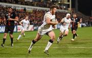 11 December 2015; Stuart McCloskey, Ulster, on his way to scoring his side's 4th try. European Rugby Champions Cup, Pool 1, Round 3, Ulster v Toulouse. Kingspan Stadium, Ravenhill Park, Belfast. Photo by Sportsfile