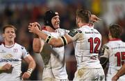 11 December 2015; Stuart McCloskey, right, Ulster, is congratulated by team-mate Franco van der Merwe after scoring his side's 4th try. European Rugby Champions Cup, Pool 1, Round 3, Ulster v Toulouse. Kingspan Stadium, Ravenhill Park, Belfast. Photo by Sportsfile