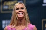 11 December 2015; UFC Women's Bantamweight Champion Holly Holm during a question and answer session. UFC 194: Q & A, MGM Grand Garden Arena, Las Vegas, USA. Picture credit: Ramsey Cardy / SPORTSFILE