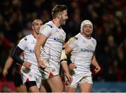 11 December 2015;  Stuart McCloskey, Ulster, celebrates after scoring his sides fourth and bonus point try. European Rugby Champions Cup, Pool 1, Round 3, Ulster v Toulouse. Kingspan Stadium, Ravenhill Park, Belfast. Picture credit: Oliver McVeigh / SPORTSFILE