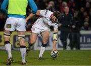 11 December 2015;  Stuart McCloskey, Ulster, goes past the tackle of Sébastien Bézy, Toulouse to score his sides fourth and bonus point try. European Rugby Champions Cup, Pool 1, Round 3, Ulster v Toulouse. Kingspan Stadium, Ravenhill Park, Belfast. Picture credit: Oliver McVeigh / SPORTSFILE