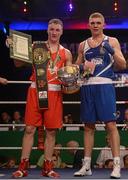 11 December 2015; Michael O’Reilly, Portlaoise Boxing Club, Co. Laois, left, and Conor Wallace, St Monica’s Newry Boxing Club, Co. Down, after their 75kg bout. IABA Elite Boxing Championship Finals, National Stadium, Dubllin. Picture credit: Piaras Ó Mídheach / SPORTSFILE