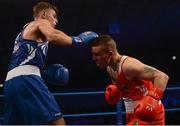 11 December 2015; Sean McComb, Holy Trinity Boxing Club, Belfast, Co. Antrim, left,  exchanges punches with David Oliver Joyce, St Michaels Boxing Club Athy, Co. Kildare, during their 60kg bout. IABA Elite Boxing Championship Finals, National Stadium, Dubllin. Picture credit: Piaras Ó Mídheach / SPORTSFILE