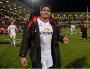 11 December 2015; Nick Williams, Ulster, celebrates after the game. European Rugby Champions Cup, Pool 1, Round 3, Ulster v Toulouse. Kingspan Stadium, Ravenhill Park, Belfast. Picture credit: Oliver McVeigh / SPORTSFILE