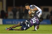 11 December 2015; Zach Kibirige, Newcastle Falcons, is tackled by Niyi Adeolokun, Connacht. European Rugby Challenge Cup, Pool 1, Round 2, Connacht v Newcastle Falcons. The Sportsground, Galway. Picture credit: Diarmuid Greene / SPORTSFILE