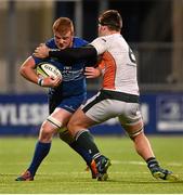 11 December 2015; Peadar Timmins, Leinster A, is tackled by Harrison Orr, Ealing Trailfinders. British & Irish Cup, Pool 1, Leinster A v Ealing Trailfinders. Donnybrook Stadium, Donnybrook, Dublin. Picture credit: Stephen McCarthy / SPORTSFILE