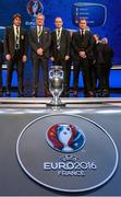 12 December 2015; Republic of Ireland manager Martin O'Neill, centre right, with fellow Group E managers, from left, Antonio Conte, Italy, Erik Hamren, Sweden, and Marc Wilmots, Belgium, after the UEFA EURO Final Tournament Draw. Le Palais des Congrès de Paris, Paris, France.  Picture credit: David Maher / SPORTSFILE