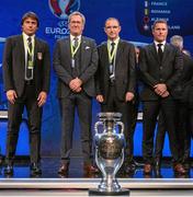 12 December 2015; Republic of Ireland manager Martin O'Neill, centre right, with fellow Group E managers, from left, Antonio Conte, Italy, Erik Hamren, Sweden, and Marc Wilmots, Belgium, after the UEFA EURO Final Tournament Draw. Le Palais des Congrès de Paris, Paris, France.  Picture credit: David Maher / SPORTSFILE