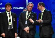 12 December 2015; Republic of Ireland manager Martin O'Neill, right, with Group E managers, from left, Antonio Conte, Italy and Erik Hamren, Sweden, after the UEFA EURO Final Tournament Draw. Le Palais des Congrès de Paris, Paris, France.  Picture credit: David Maher / SPORTSFILE
