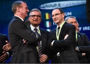 12 December 2015; Republic of Ireland manager Martin O'Neill, right, with Northern Ireland manager Michael O'Neill, left, and Poland manager Adam Nawalka, at the end of the UEFA EURO Final Tournament Draw. Le Palais des Congrès de Paris, Paris, France. Picture credit: David Maher / SPORTSFILE