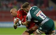 12 December 2015; Simon Zebo, Munster, is tackled by, Michael Fitzgerald, Leicester Tigers. European Rugby Champions Cup, Pool 4, Round 3, Munster v Leicester Tigers. Thomond Park, Limerick. Picture credit: Diarmuid Greene / SPORTSFILE