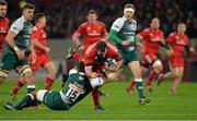 12 December 2015; James Cronin, Munster, is tackled by Telusa Veainu, Leicester Tigers. European Rugby Champions Cup, Pool 4, Round 3, Munster v Leicester Tigers. Thomond Park, Limerick. Picture credit: Matt Browne / SPORTSFILE