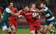 12 December 2015; Robin Copeland, Munster, is tackled by Adam Thompstone, left, and Telusa Veainu, Leicester Tigers. European Rugby Champions Cup, Pool 4, Round 3, Munster v Leicester Tigers. Thomond Park, Limerick. Picture credit: Diarmuid Greene / SPORTSFILE