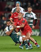 12 December 2015; Telusa Veainu, Leicester Tigers, is tackled by Simon Zebo, Munster. European Rugby Champions Cup, Pool 4, Round 3, Munster v Leicester Tigers. Thomond Park, Limerick. Picture credit: Diarmuid Greene / SPORTSFILE