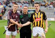 6 September 2009; Team captains Richie Cummins, left, Galway and Canice Maher, Kilkenny shake hands in the company of referee James McGrath before the game. ESB GAA Hurling All-Ireland Minor Championship Final, Kilkenny v Galway, Croke Park, Dublin. Picture credit: Brendan Moran / SPORTSFILE