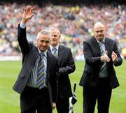 6 September 2009; Brendan Keeshan waves to the crowd after being honoured as a member of the 1984 Offaly Jubilee team during the GAA Hurling All-Ireland Senior Championship Final 2009. Croke Park, Dublin. Picture credit: Brendan Moran / SPORTSFILE