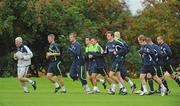 8 September 2009; Northern Ireland manager Nigel Worthington leads his squad members on a run during squad training ahead of their 2010 FIFA World Cup Qualifier against Slovakia on Wednesday. Greenmount College, Co. Antrim. Picture credit: Oliver McVeigh / SPORTSFILE