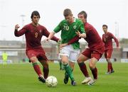8 September 2009; David Heagney, Republic of Ireland, in action against Amorim, right, and Nelson Oliveira, Portugal. Four Nations U19 Tournament, Republic of Ireland v Portugal, Tallaght Stadium, Tallaght, Dublin. Picture credit; Pat Murphy / SPORTSFILE