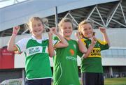 8 September 2009; Republic of Ireland supporters and sisters, from left, Sarah, aged 7, Elizabeth, aged, 9, and Jennifer O'Neill, aged 10, from Killarney, Co. Kerry, show their support ahead of the game. International Friendly, Republic of Ireland v South Africa, Thomond Park, Limerick. Picture Credit: Diarmuid Greene / SPORTSFILE