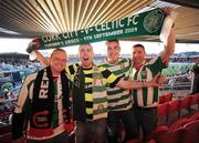 9 September 2009; Cork City and Glasgow Celtic supporters from left, Christy Condon, Mark Cotter, John McCarthy, and, Darren Hennessy, all from Co. Cork at the game. Friendly Representative, Cork City v Glasgow Celtic, Turners Cross, Cork. Picture credit: Matt Browne / SPORTSFILE