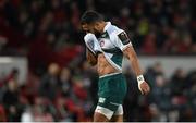 12 December 2015; Telusa Veainu, Leicester Tigers, reacts after conceding a penalty. European Rugby Champions Cup, Pool 4, Round 3, Munster v Leicester Tigers. Thomond Park, Limerick. Picture credit: Diarmuid Greene / SPORTSFILE