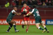 12 December 2015; Andrew Conway, Munster, is tackled by Seremaia Bai, left, and Matt Smith, Leicester Tigers. European Rugby Champions Cup, Pool 4, Round 3, Munster v Leicester Tigers. Thomond Park, Limerick. Picture credit: Diarmuid Greene / SPORTSFILE
