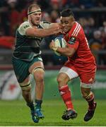 12 December 2015; Francis Saili, Munster, is tackled by Brendon O'Connor, Leicester Tigers. European Rugby Champions Cup, Pool 4, Round 3, Munster v Leicester Tigers. Thomond Park, Limerick. Picture credit: Matt Browne / SPORTSFILE