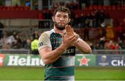 12 December2015; Dom Barrow, Leicester Tigers, applauds supporters after the game. European Rugby Champions Cup, Pool 4, Round 3, Munster v Leicester Tigers. Thomond Park, Limerick. Picture credit: Diarmuid Greene / SPORTSFILE