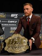 12 December 2015; UFC featherweight champion Conor McGregor during a post-fight press conference. UFC 194: Jose Aldo v Conor McGregor, MGM Grand Garden Arena, Las Vegas, USA. Picture credit: Ramsey Cardy / SPORTSFILE