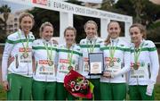 13 December 2015; The bronze medal winning Ireland Senior Women's team, from left, Caroline Crowley, Ciaran Durkan, Fionnuala McCormack, Lizzie Lee, Kerry O'Flaherty, and Michelle Finn. SPAR European Cross Country Championships Hyeres 2015. Paray Le Monial, France. Picture credit: Cody Glenn / SPORTSFILE