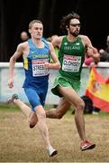 13 December 2015; Ireland's Mick Clohisey on his way to a 37th place finish as Ukraine's Ivan Strebkov makes a pass down the home stretch to finish 36th in the Senior Men's event. SPAR European Cross Country Championships Hyeres 2015. Paray Le Monial, France. Picture credit: Cody Glenn / SPORTSFILE