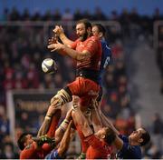 13 December 2015; Manuka Gorgodze, Toulon, wins possession for his side in a lineout ahead of Rhys Ruddock, Leinster. European Rugby Champions Cup,  Pool 5, Round 3, RC Toulon v Leinster. Stade Felix Mayol, Toulon, France. Picture credit: Seb Daly / SPORTSFILE