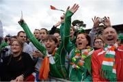 13 December 2015; Ireland supporters cheer as the Senior Women's team is named bronze medalists. SPAR European Cross Country Championships Hyeres 2015. Paray Le Monial, France. Picture credit: Cody Glenn / SPORTSFILE