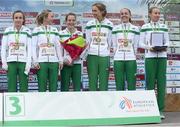 13 December 2015; The bronze medal Ireland Senior Women's team on the podium. Pictured left to right are Michele Finn, Ciara Durkan, Fionnuala McCormack, Caroline Crowley, Kerry O'Flaherty and Lizzie Lee. SPAR European Cross Country Championships Hyeres 2015. Paray Le Monial, France. Picture credit: Cody Glenn / SPORTSFILE