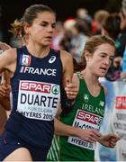 13 December 2015; Ireland's Fionnuala McCormack races alongside France's Sophie Duarte on her way to a 4th place finish in the Senior Women's event. SPAR European Cross Country Championships Hyeres 2015. Paray Le Monial, France. Picture credit: Cody Glenn / SPORTSFILE