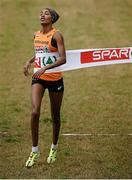 13 December 2015; Sifan Hassan, The Netherlands, wins the Senior Womens event. SPAR European Cross Country Championships Hyeres 2015. Paray Le Monial, France Picture credit: Cody Glenn / SPORTSFILE