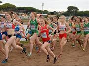 13 December 2015; Ireland Junior Women team members, from left, Emma O'Brien, Sophie Murphy, Deirdre Healy, Nadia Power and Aoibhe Richardson . SPAR European Cross Country Championships Hyeres 2015. Paray Le Monial, France Picture credit: Cody Glenn / SPORTSFILE