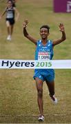 13 December 2015; Italy's Yemaneberhan Crippa wins the Junior Men's event. SPAR European Cross Country Championships Hyeres 2015. Paray Le Monial, France Picture credit: Cody Glenn / SPORTSFILE