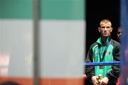 12 September 2009; John Joe Nevin, Ireland, stands during the playing of the National Anthem, after being presented with a bronze medal, following his defeat to Eduard Abzalimov, Russia, in their 54kg Bantamweight Semi-Final. AIBA World Boxing Championships, Final, Assago, Milan, Italy. Picture credit: David Maher / SPORTSFILE