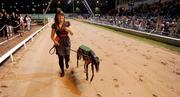 12 September 2009; Sarah Buckley, daughter of trainer Pat Buckley, with College Causeway after winning the paddypower.com Irish Greyhound Derby Final. paddypower.com Irish Greyhound Derby, Shelbourne Park, Dublin. Picture credit: Stephen McCarthy / SPORTSFILE