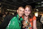 13 September 2009; John Joe Nevin and his wife Marie on his return to Dublin Airport after winning the Bronze Medal at the 2009 AIBA World Boxing Championships Finals in Assago, Milan, Italy. Dublin Airport, Dublin. Picture credit: David Maher / SPORTSFILE