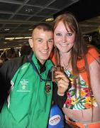13 September 2009; John Joe Nevin and his wife Marie on his return to Dublin Airport after winning the Bronze Medal at the 2009 AIBA World Boxing Championships Finals in Assago, Milan, Italy. Dublin Airport, Dublin. Picture credit: David Maher / SPORTSFILE