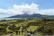 28 May 2015; Sergio Garcia, Spain, tees off at the 4th tee box with a backdrop of the Mourne mountains. Dubai Duty Free Irish Open Golf Championship 2015, Day 1. Royal County Down Golf Club, Co. Down. Picture credit: Brendan Moran / SPORTSFILE